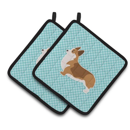 Carolines Treasures Corgi Checkerboard Blue Pair of Pot Holders BB3720PTHD